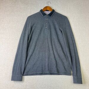 Ted Baker London Mens Long Sleeve Textured Knit Polo Shirt Grey Size 3 Medium